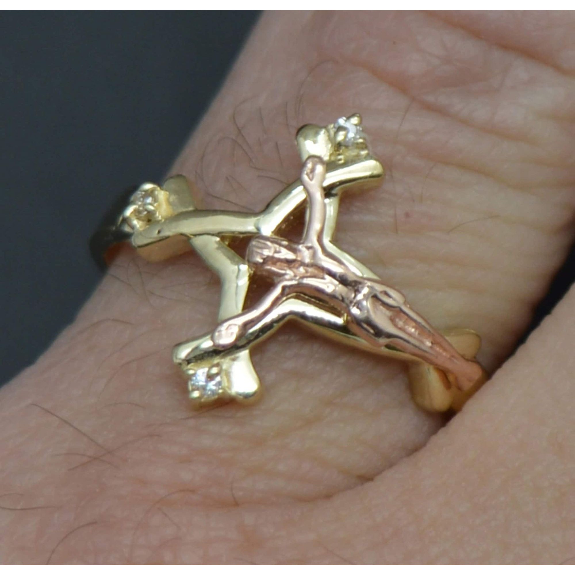 Real 10k Solid Multi Color Gold Cross Jesus Women Ring 14.8mm All Size